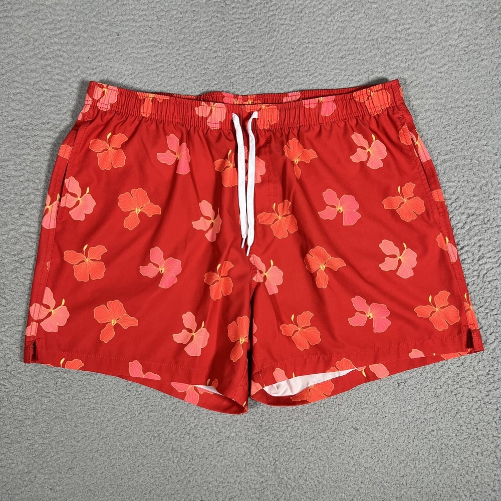 Bear Bottom Shorts Mens XXL Red Floral 5.5"‎ Swim Trunks Beach Surf Mesh Pockets